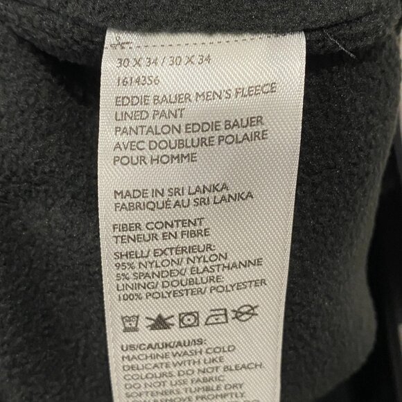 Eddie Bauer Fleece Lined Tech Pants Mens 30 x 34 Black Water Repellent Insulated - Picture 11 of 12